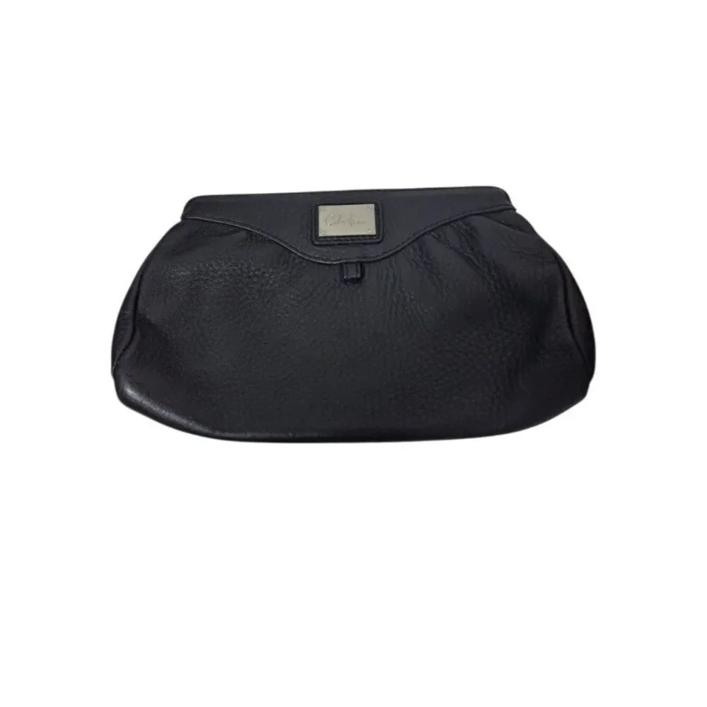 Cole Haan Women's Black Pebble Leather Clutch Magnetic Closure